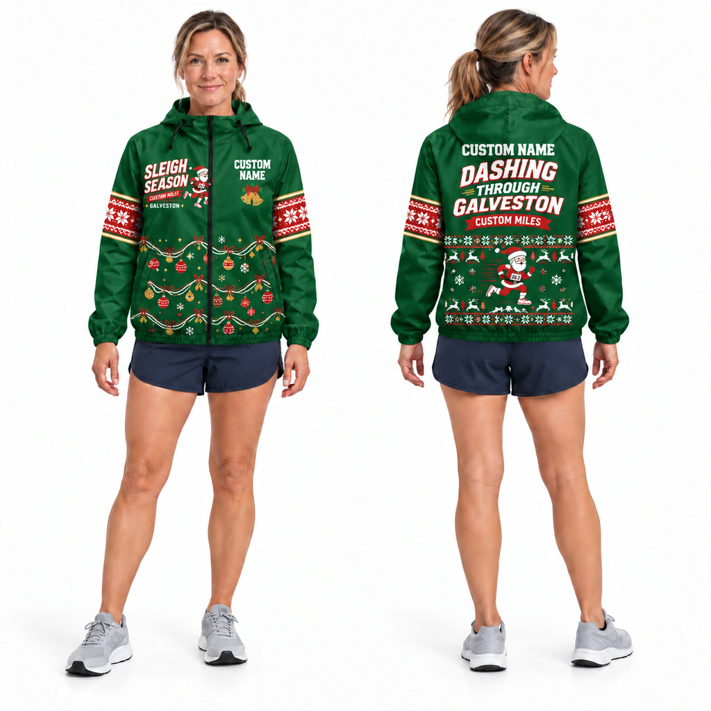 Custom Name Sleigh the Season Santa Hustle Galveston Running Windbreaker Jacket