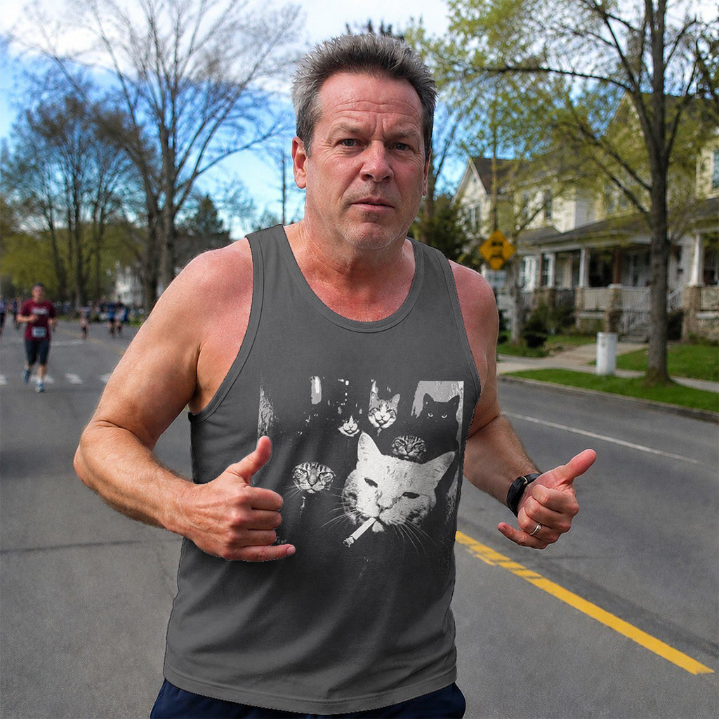 Cat Running Tank Top Funny Gangster Cat Running Singlet for Men and Women