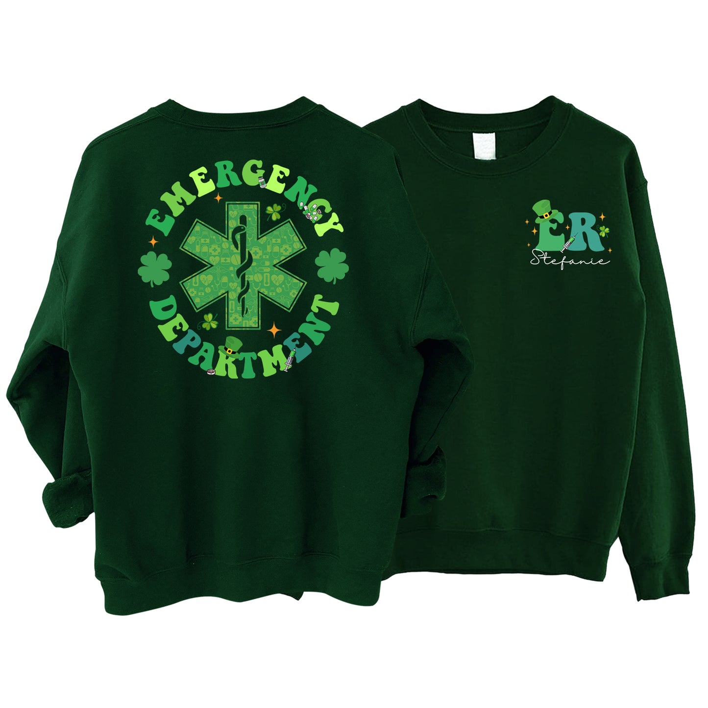 Emergency Department St Patricks Day Sweatshirt - Clover Printed Shamrock Saint Patricks Day sweater nurse lucky