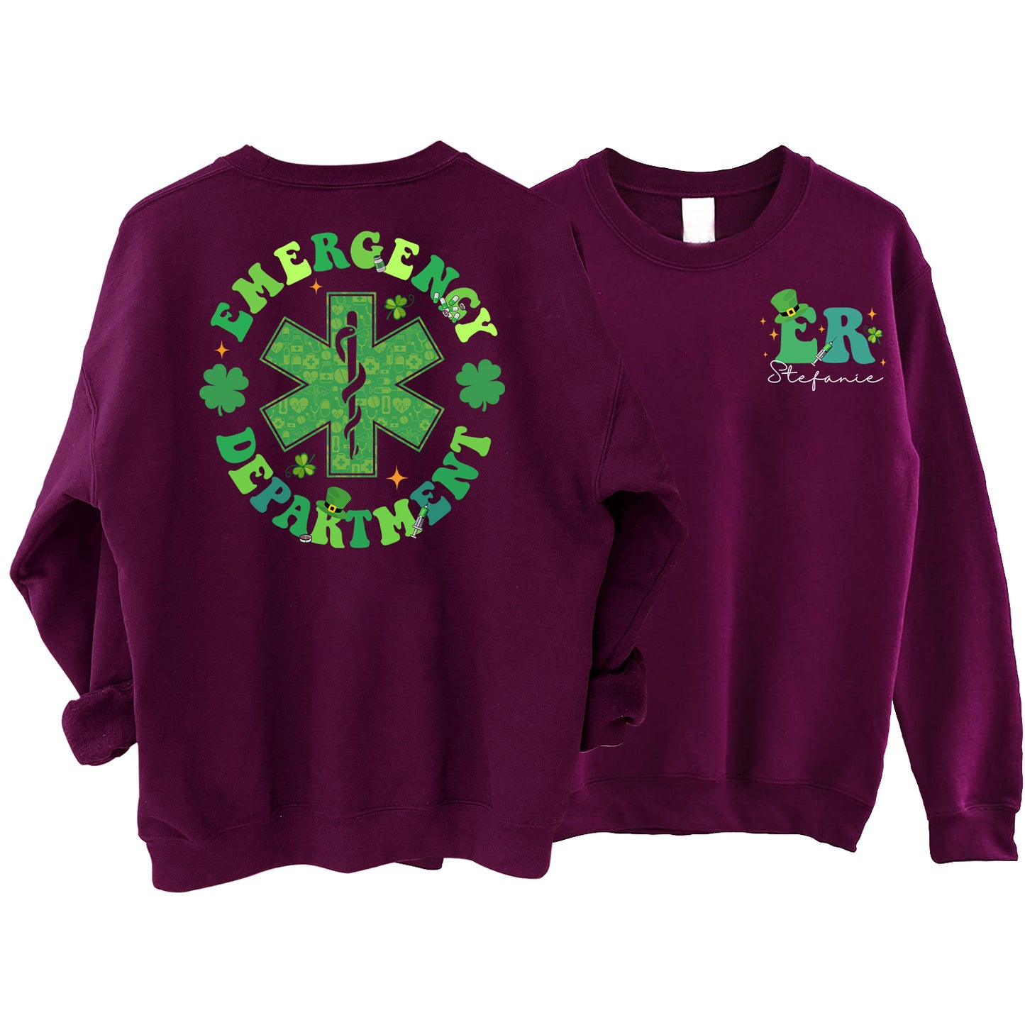 Emergency Department St Patricks Day Sweatshirt - Clover Printed Shamrock Saint Patricks Day sweater nurse lucky