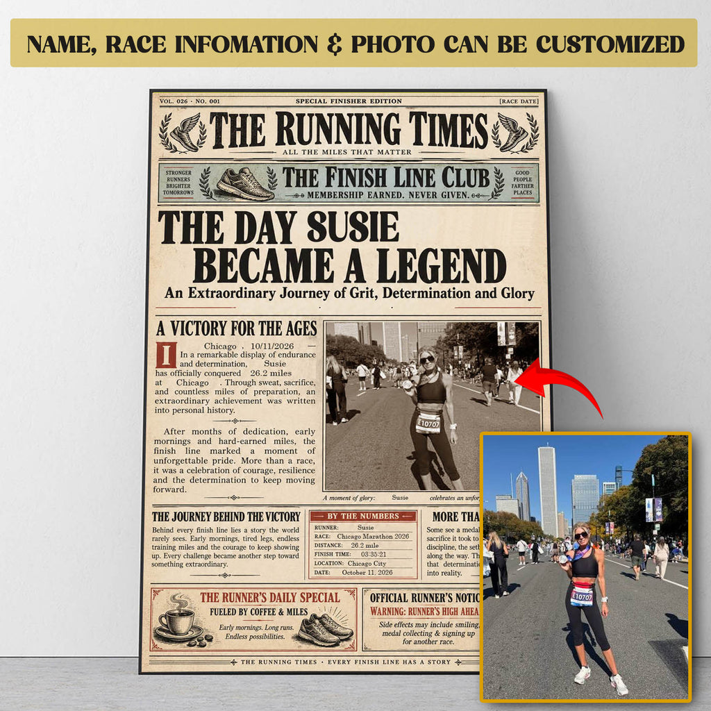 Personalized Vintage Newspaper Marathon Runner Poster