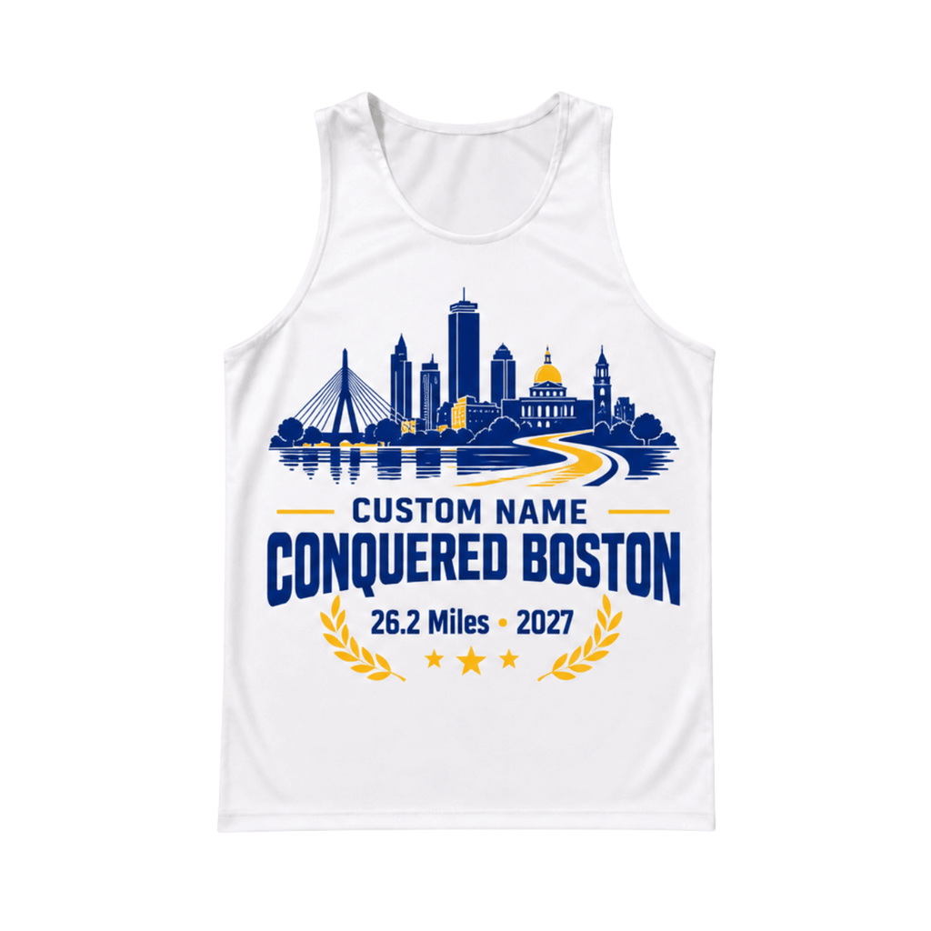 Add Name Conquered Boston 2027 Running Singlet Unisex Marathon Tank Top