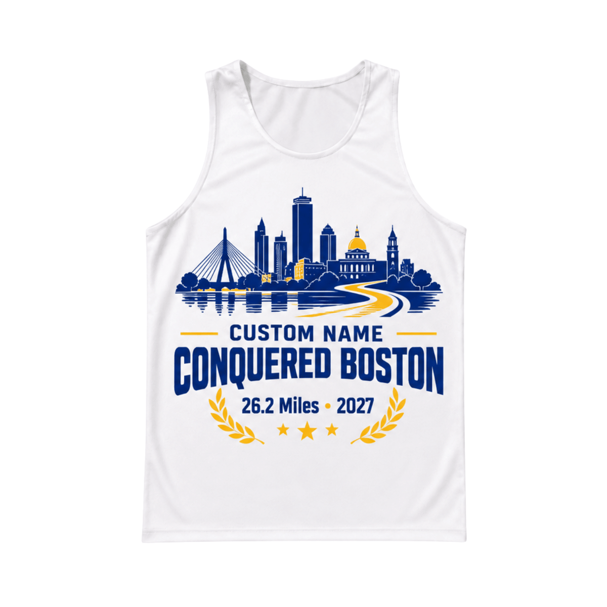 Add Name Conquered Boston 2027 Running Singlet Unisex Marathon Tank Top