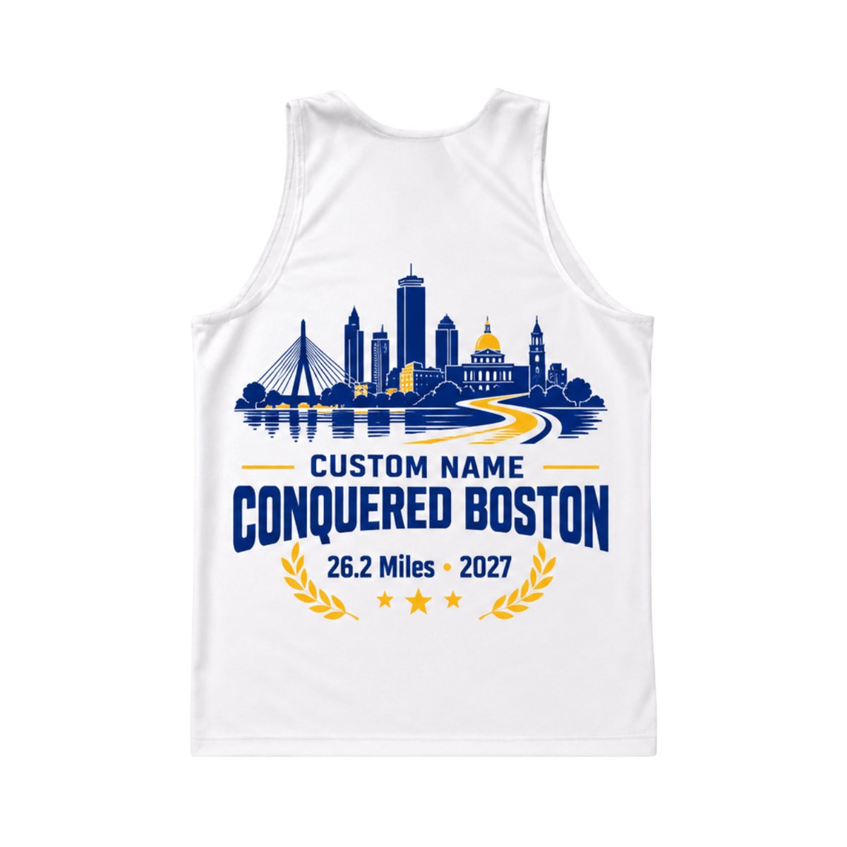 Add Name Conquered Boston 2027 Running Singlet Unisex Marathon Tank Top