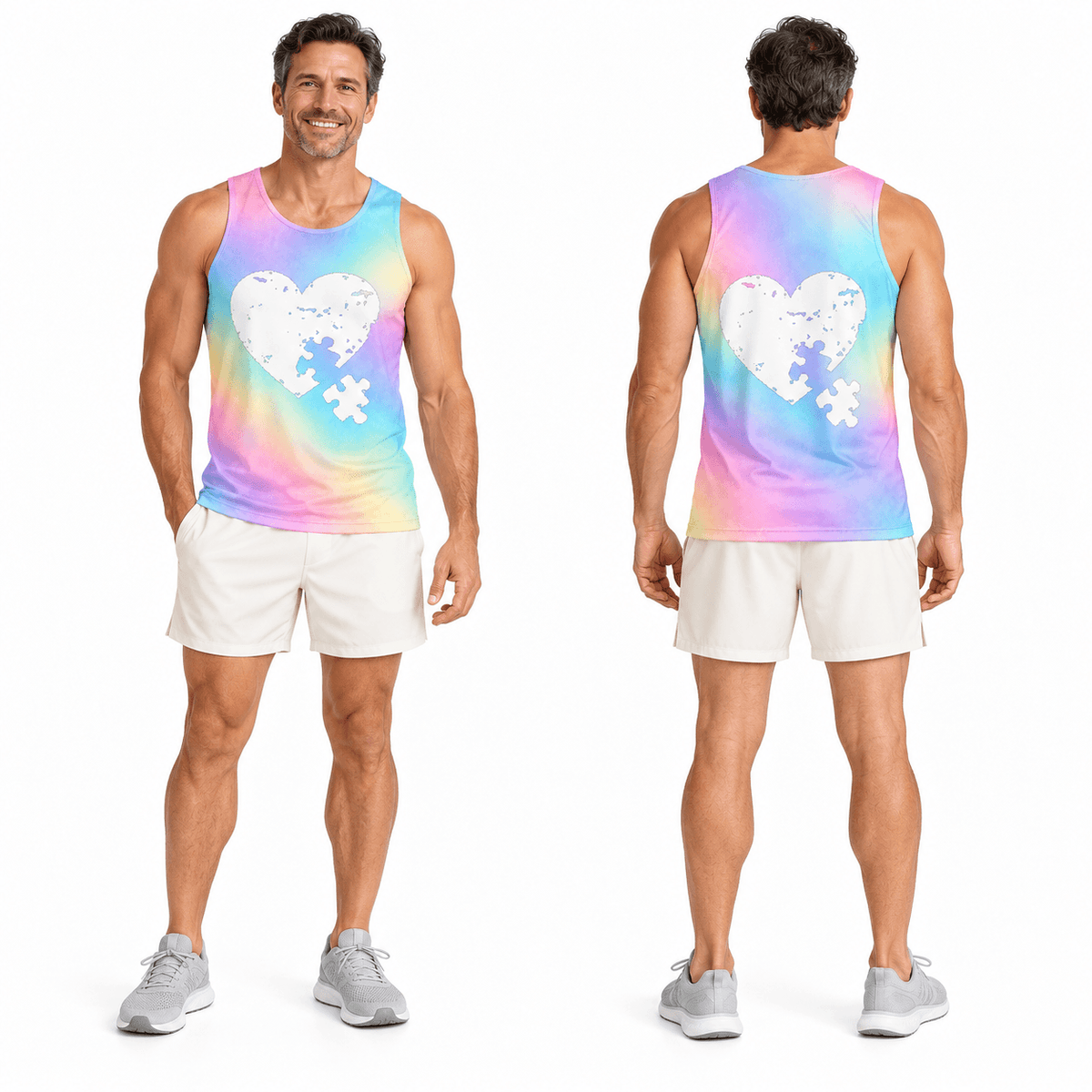 Autism Awareness Heart Puzzle Piece Running Singlet Unisex Tank Top