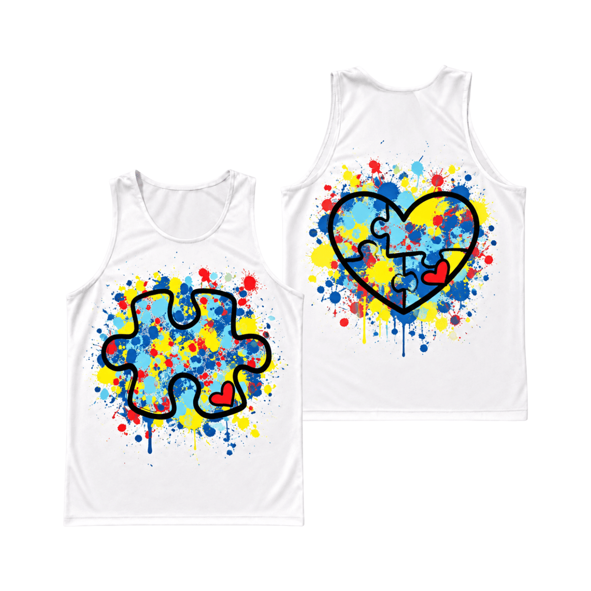 Autism Awareness Puzzle Heart Running Singlet Unisex Tank Top