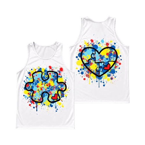 Autism Awareness Puzzle Heart Running Singlet Unisex Tank Top