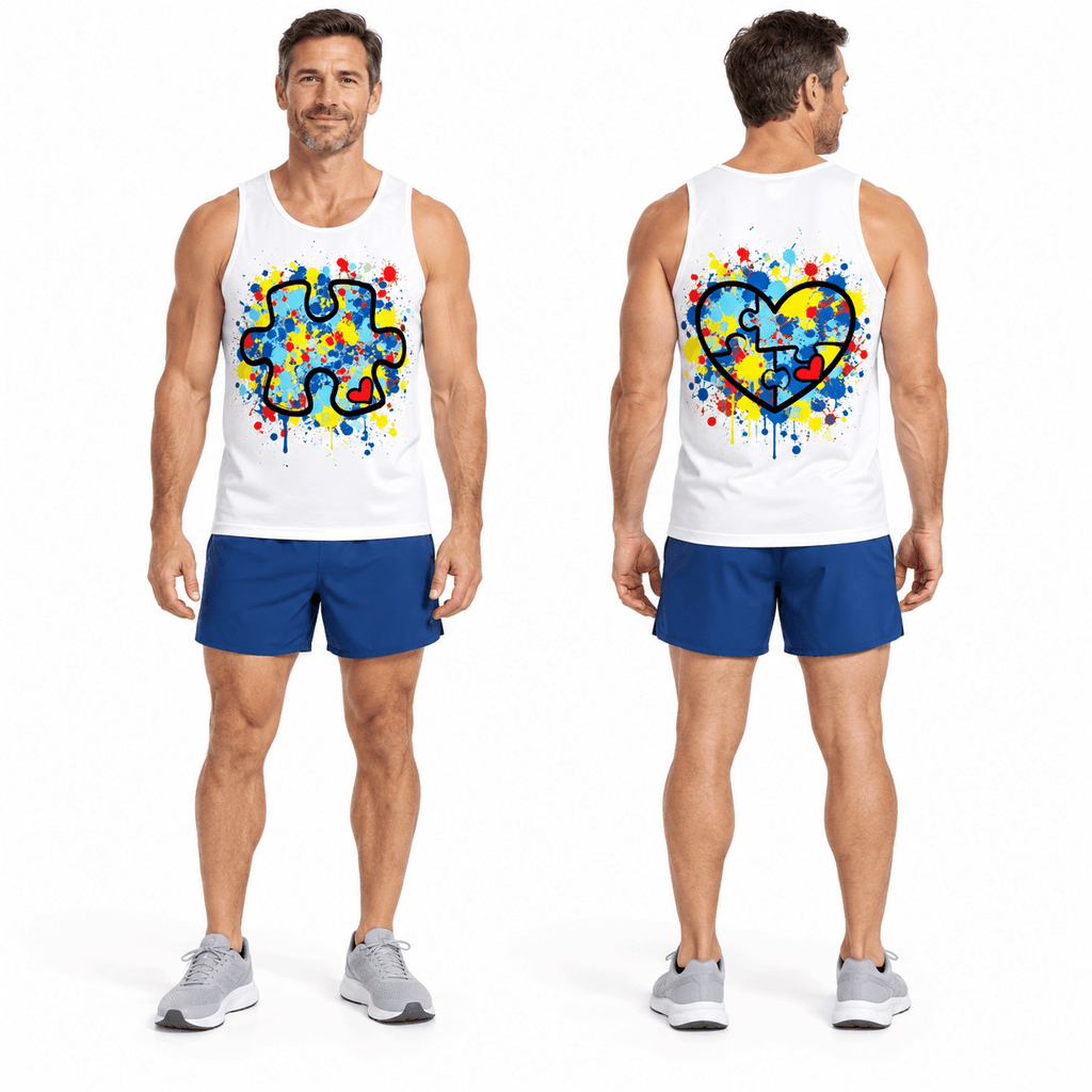 Autism Awareness Puzzle Heart Running Singlet Unisex Tank Top