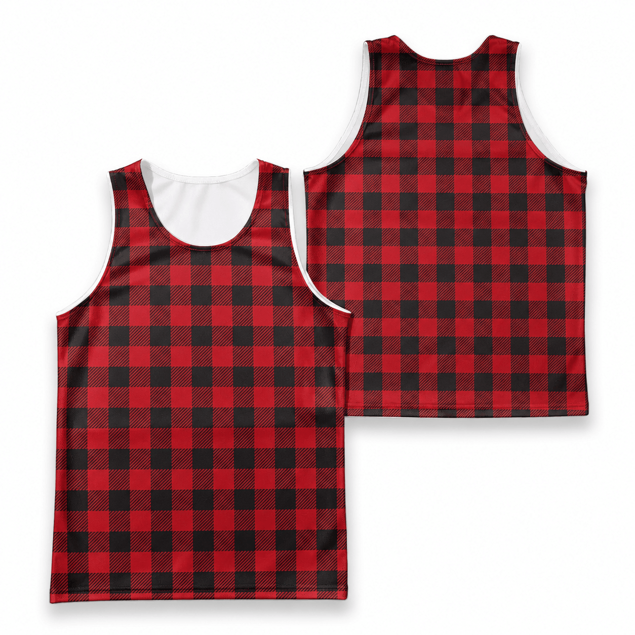 Buffalo Plaid Running Tank Top Red and Black Checkered Pattern Running Singlet for Men and Women
