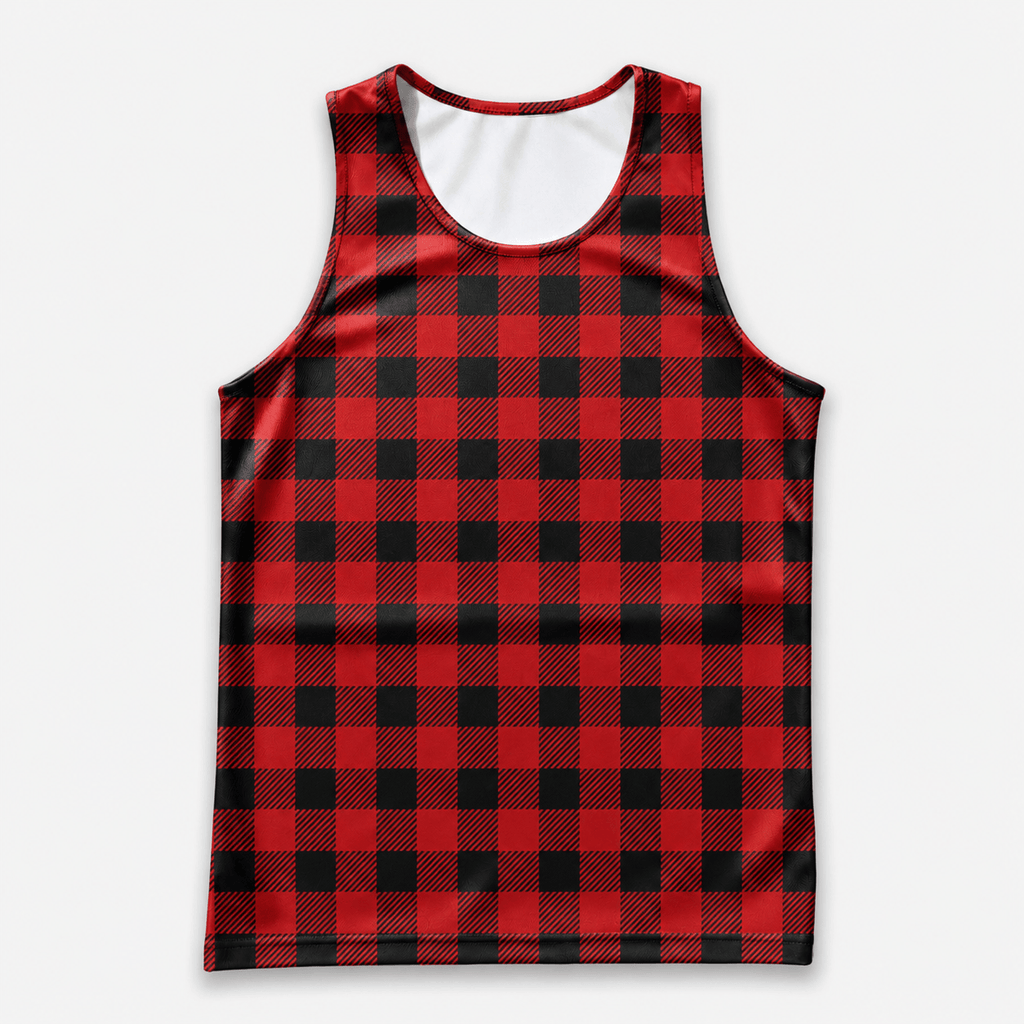 Buffalo Plaid Running Tank Top Red and Black Checkered Pattern Running Singlet for Men and Women