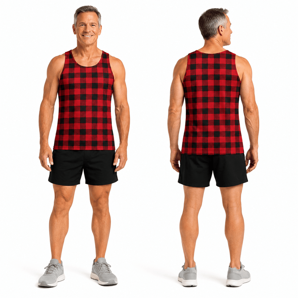 Buffalo Plaid Running Tank Top Red and Black Checkered Pattern Running Singlet for Men and Women