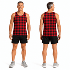 Buffalo Plaid Running Tank Top Red and Black Checkered Pattern Running Singlet for Men and Women