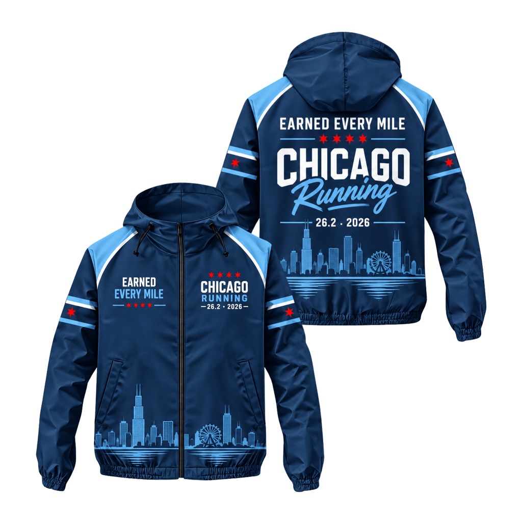 Chicago Running Earned Every Mile 2026 Running Windbreaker Jacket