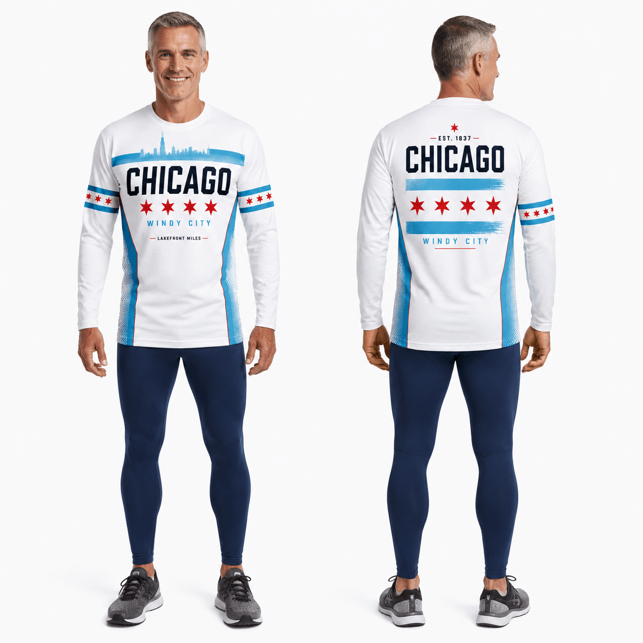 Chicago Running Long Sleeve Shirt Lakefront Miles Running Top for Men and Women