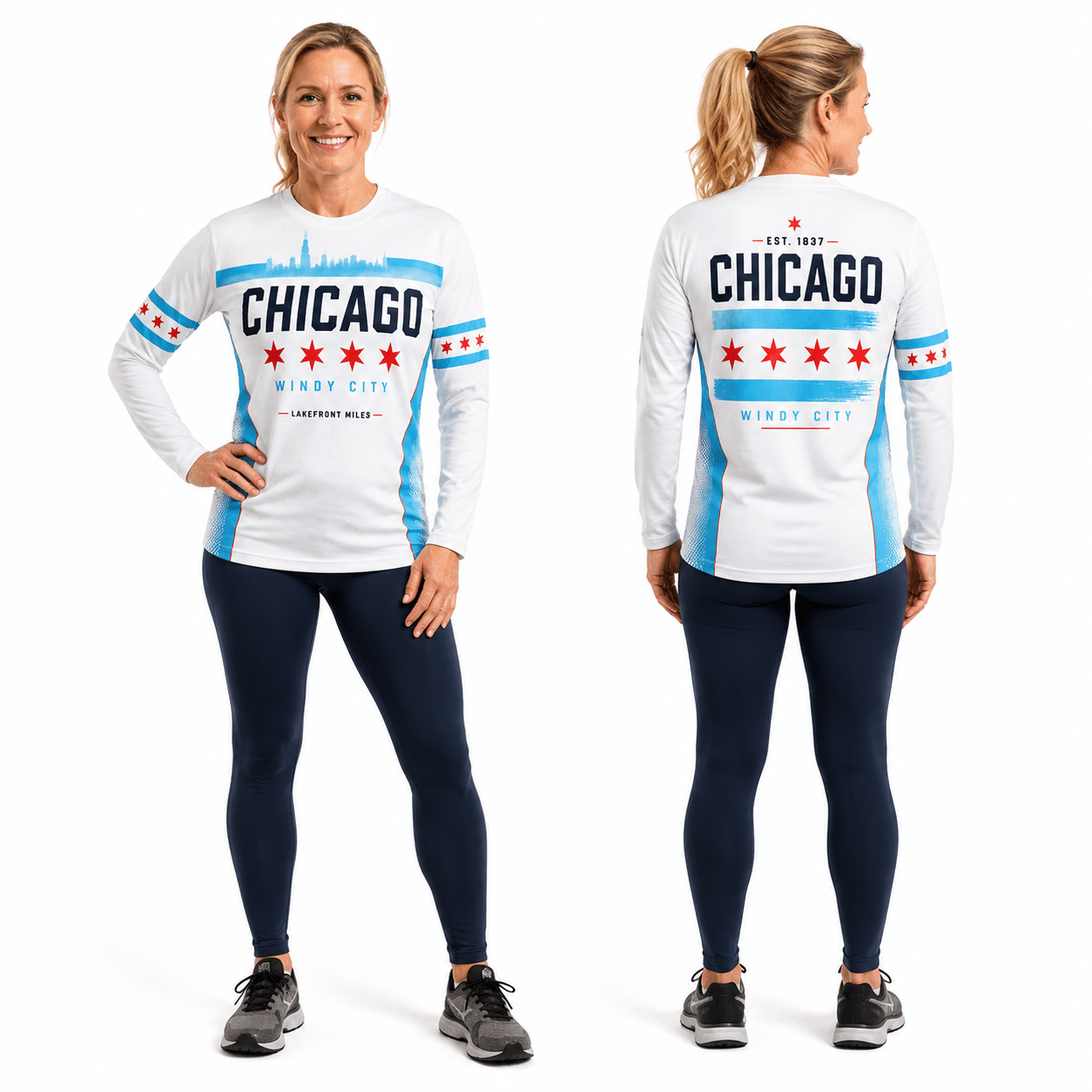 Chicago Running Long Sleeve Shirt Lakefront Miles Running Top for Men and Women