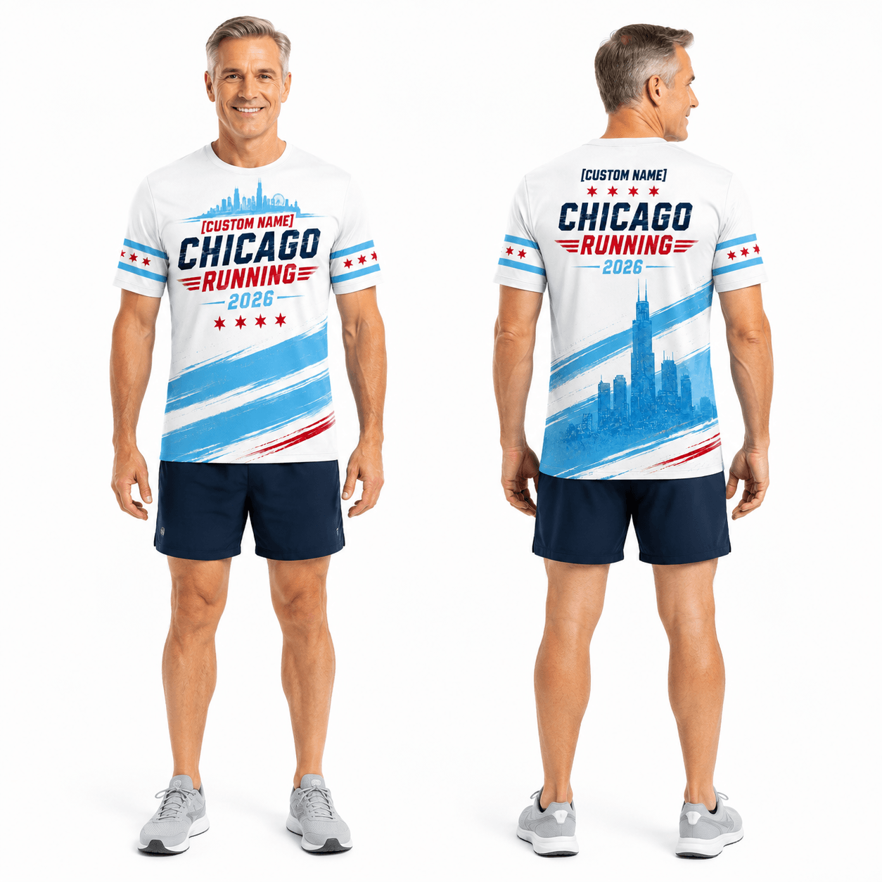 Chicago Running T-Shirt Customized Name Chicago 2026 Running Tee for Men and Women