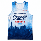 Chicago Running Tank Top Custom Name 2026 Blue Mosaic Running Singlet for Men and Women