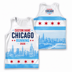 Chicago Running Tank Top Custom Name 2026 Chicago Flag Running Singlet for Men and Women