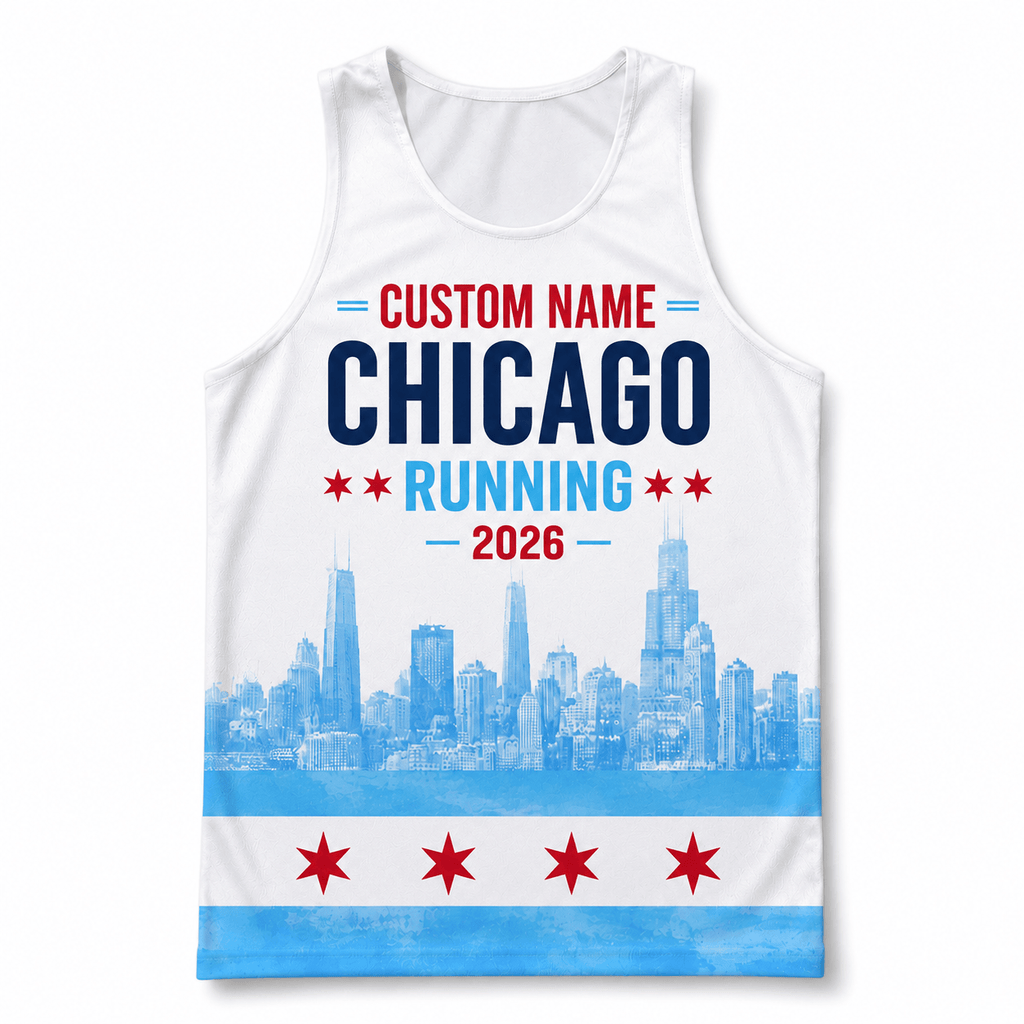 Chicago Running Tank Top Custom Name 2026 Chicago Flag Running Singlet for Men and Women