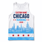 Chicago Running Tank Top Custom Name 2026 Chicago Flag Running Singlet for Men and Women