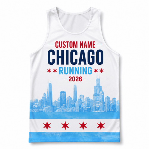 Chicago Running Tank Top Custom Name 2026 Chicago Flag Running Singlet for Men and Women