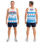 Chicago Running Tank Top Custom Name 2026 Chicago Flag Running Singlet for Men and Women