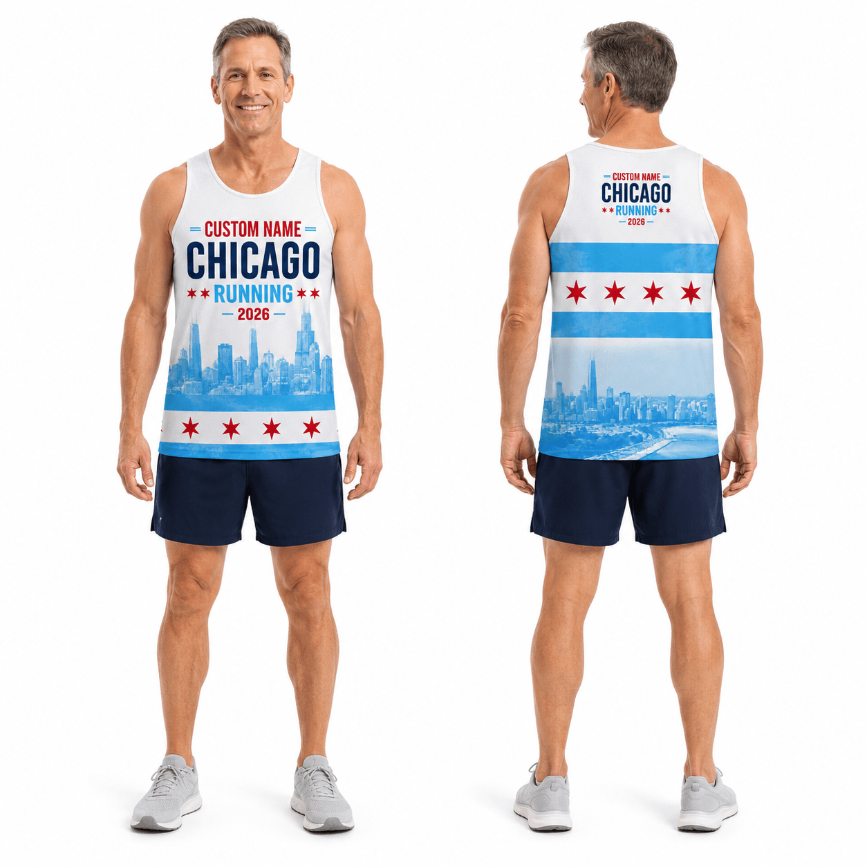 Chicago Running Tank Top Custom Name 2026 Chicago Flag Running Singlet for Men and Women