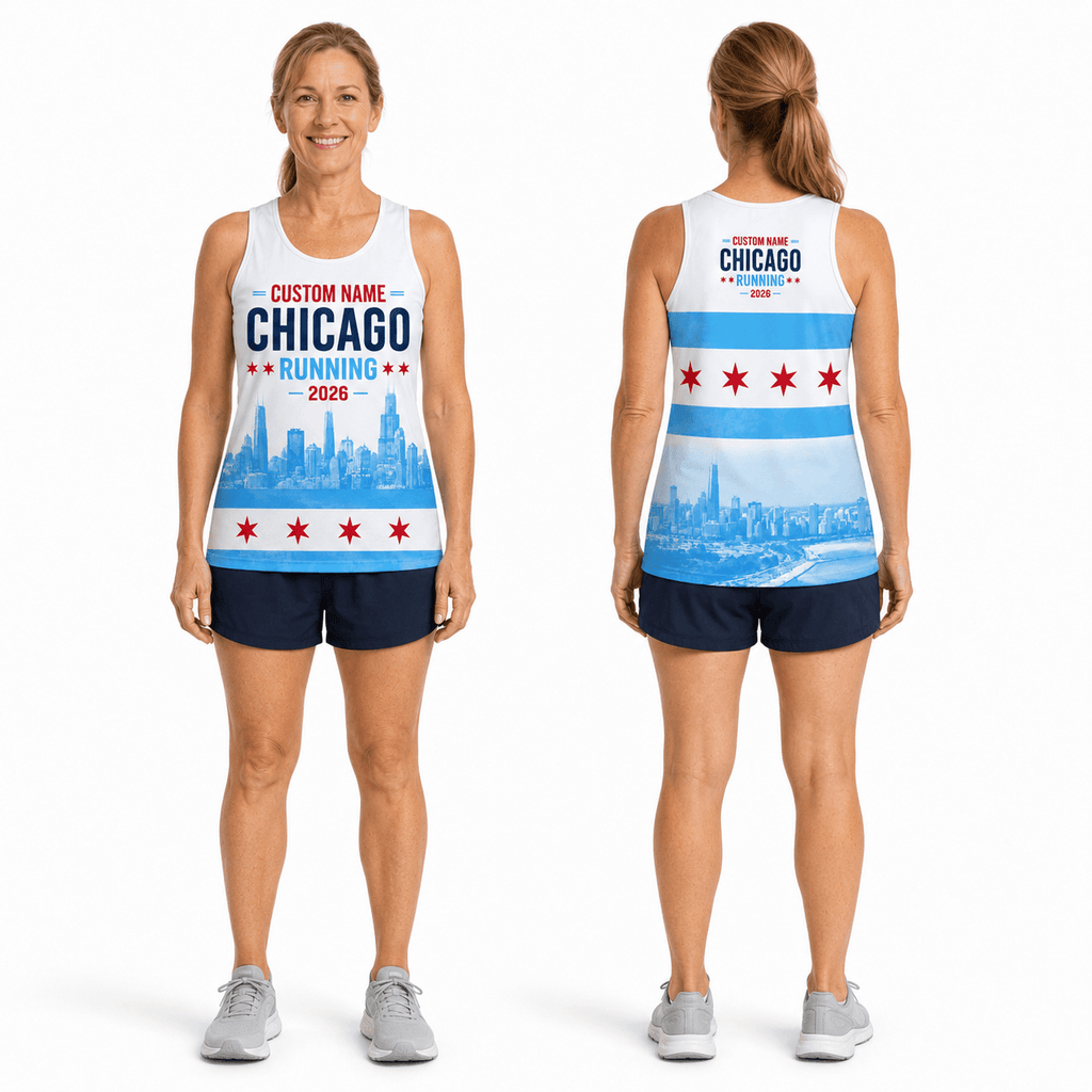 Chicago Running Tank Top Custom Name 2026 Chicago Flag Running Singlet for Men and Women