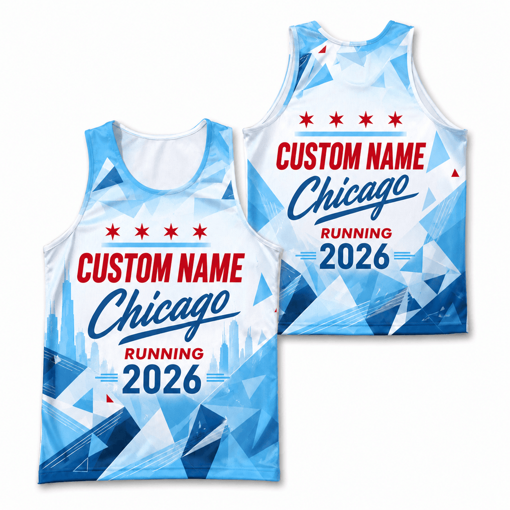 Chicago Running Tank Top Custom Name 2026 Ice Blue Running Singlet for Men and Women