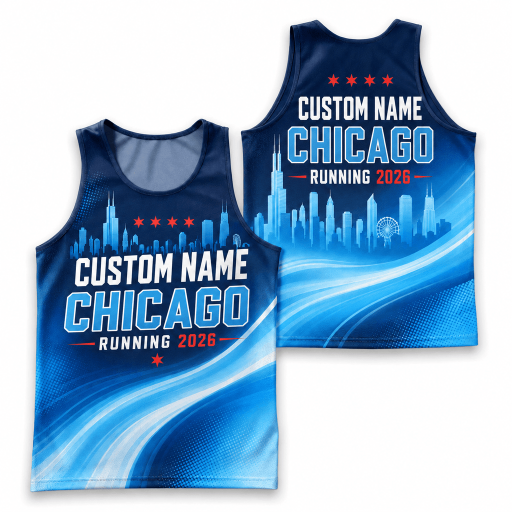 Chicago Running Tank Top Custom Name 2026 Midnight Blue City Running Singlet for Men and Women