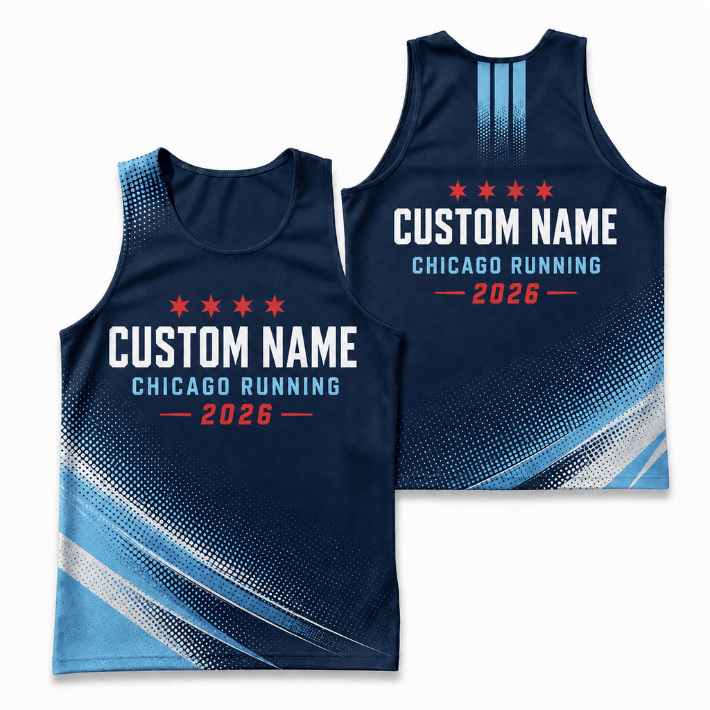 Chicago Running Tank Top Custom Name Chicago 2026 Navy Running Singlet for Men and Women