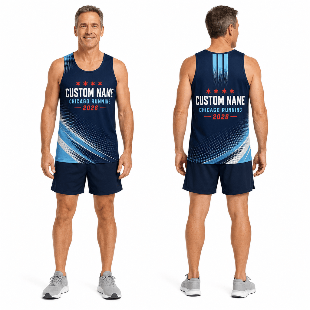 Chicago Running Tank Top Custom Name Chicago 2026 Navy Running Singlet for Men and Women