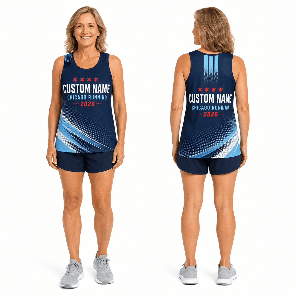 Chicago Running Tank Top Custom Name Chicago 2026 Navy Running Singlet for Men and Women