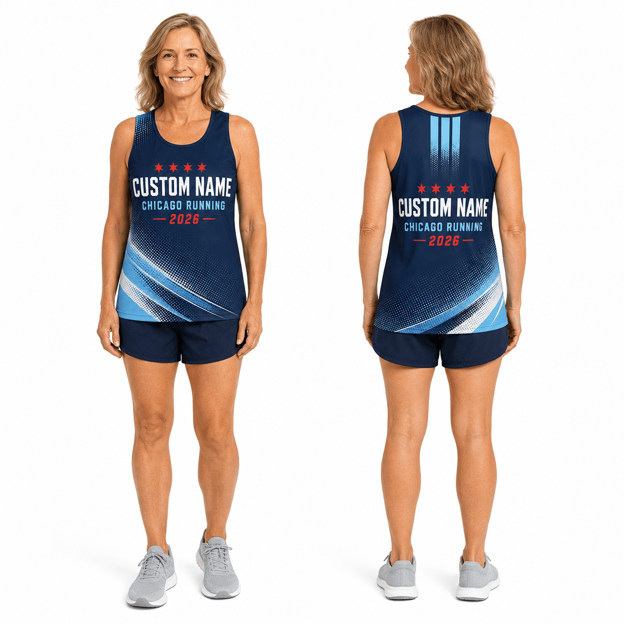 Chicago Running Tank Top Custom Name Chicago 2026 Navy Running Singlet for Men and Women