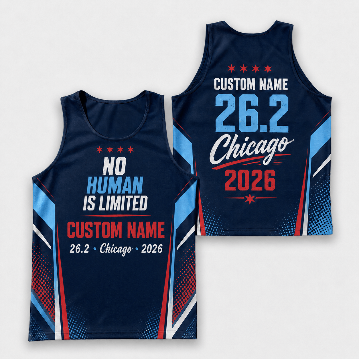 Chicago Running Tank Top Custom Name No Human Is Limited 26.2 Running Singlet for Men and Women