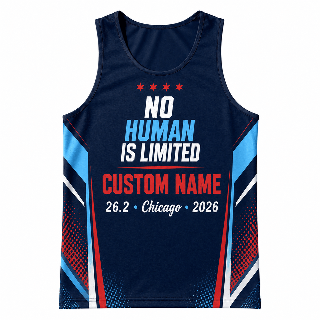 Chicago Running Tank Top Custom Name No Human Is Limited 26.2 Running Singlet for Men and Women