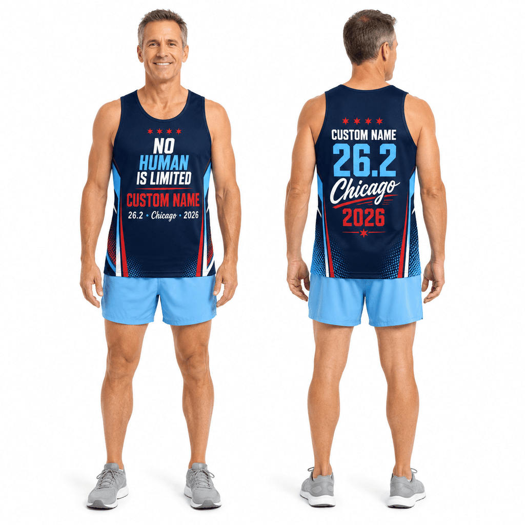 Chicago Running Tank Top Custom Name No Human Is Limited 26.2 Running Singlet for Men and Women