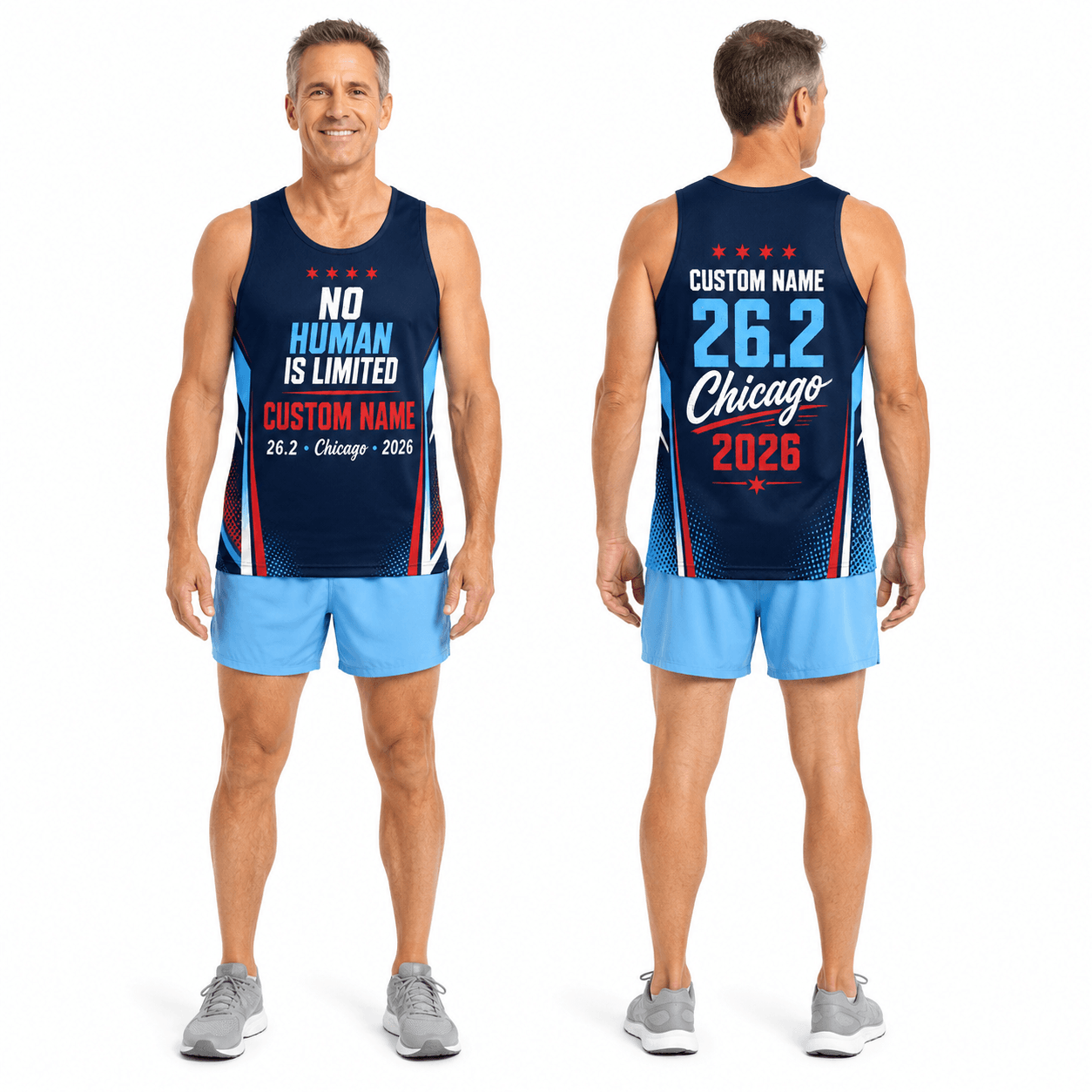 Chicago Running Tank Top Custom Name No Human Is Limited 26.2 Running Singlet for Men and Women