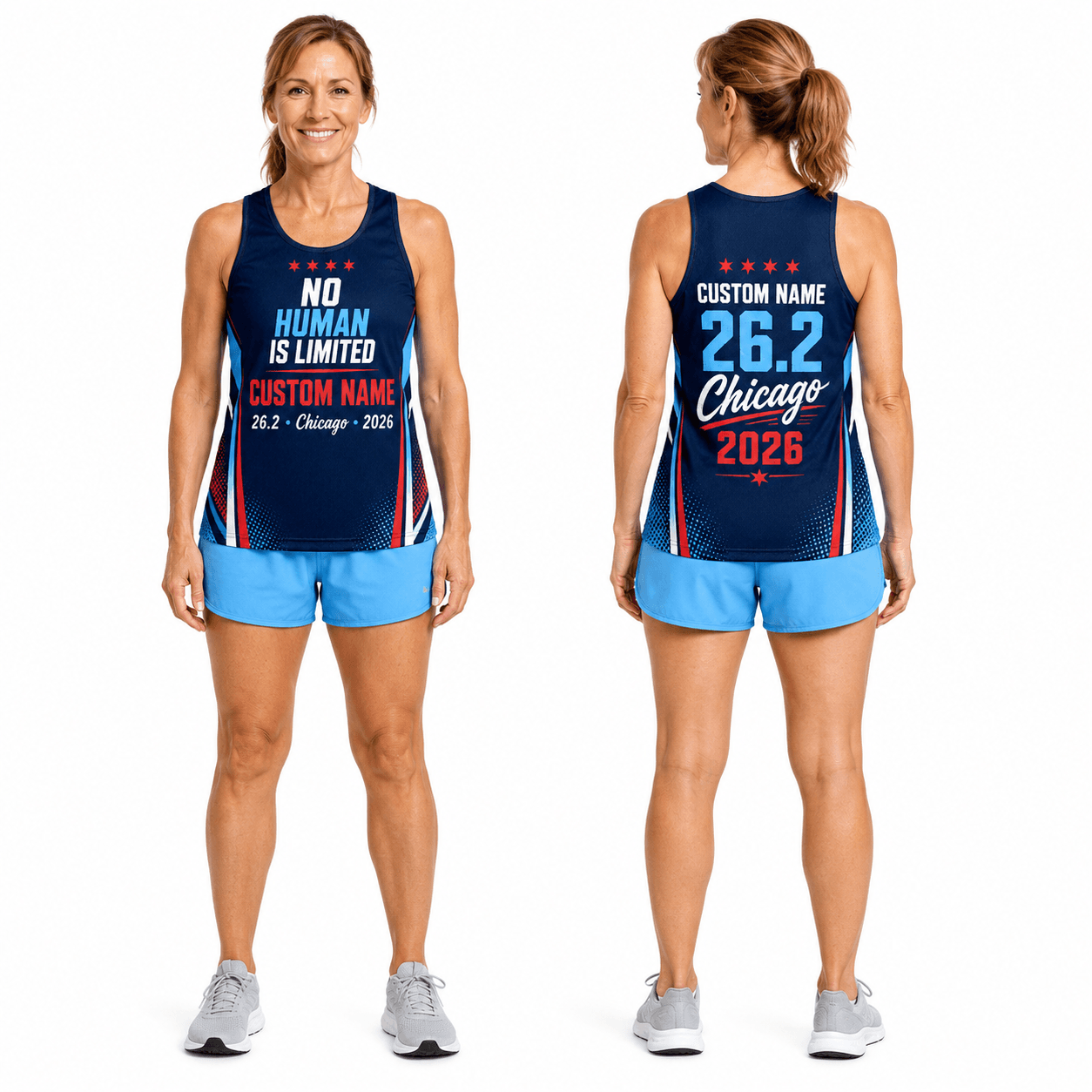 Chicago Running Tank Top Custom Name No Human Is Limited 26.2 Running Singlet for Men and Women
