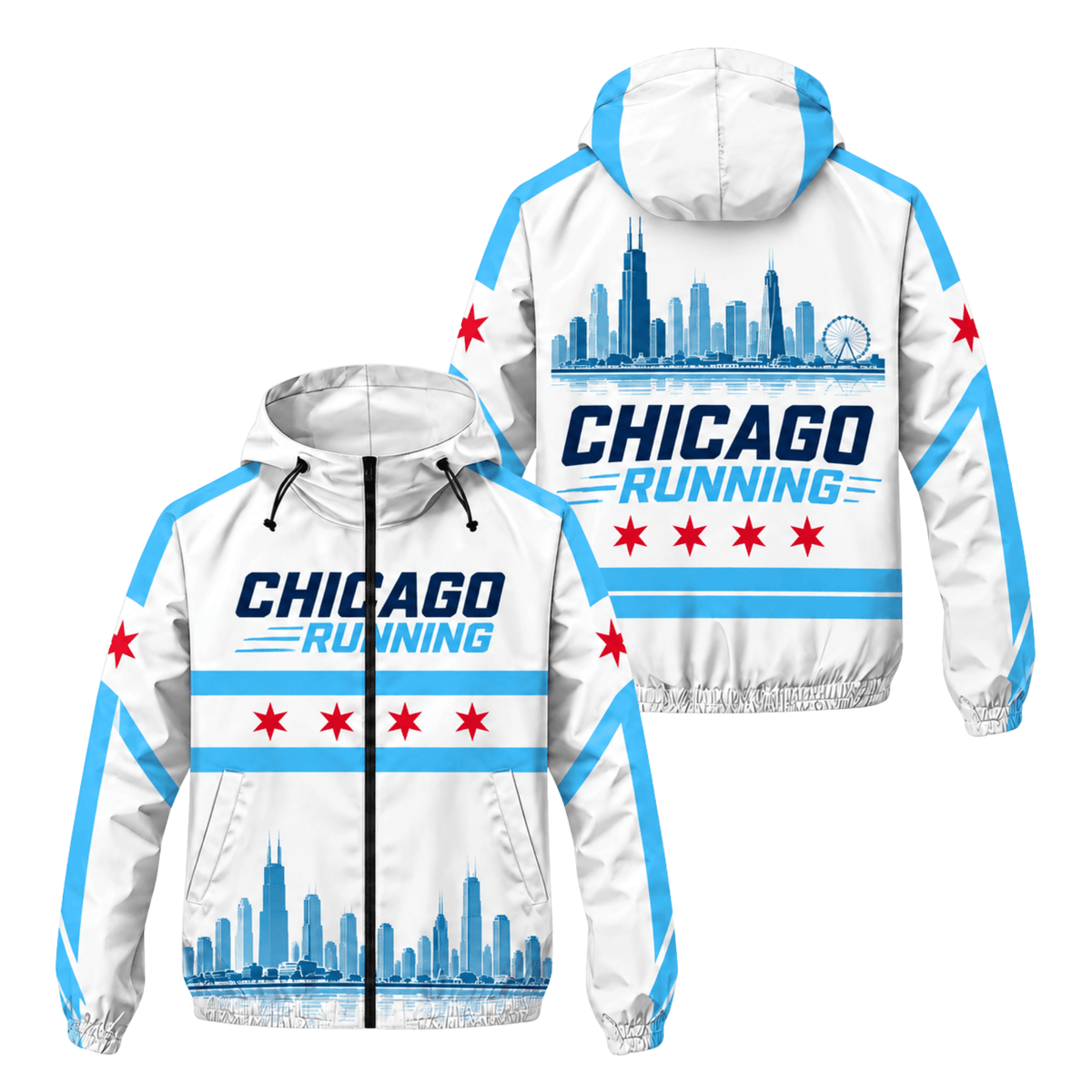 Chicago Running Windbreaker Jacket Lakefront Skyline Running Jacket for Men and Women