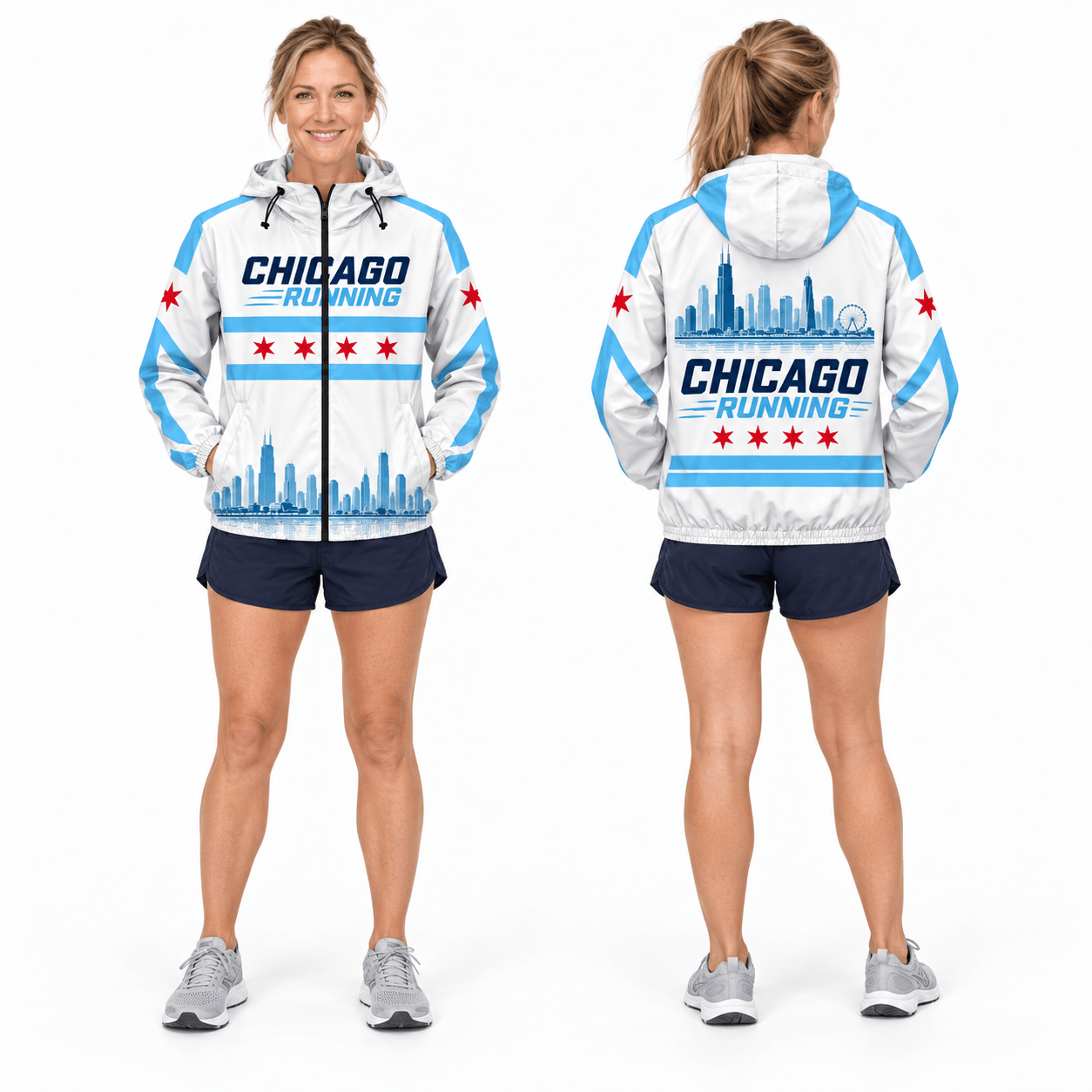 Chicago Running Windbreaker Jacket Lakefront Skyline Running Jacket for Men and Women