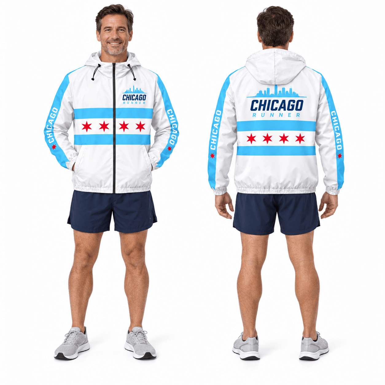Chicago Running Windbreaker Jacket Skyline Stripes Running Jacket for Men and Women