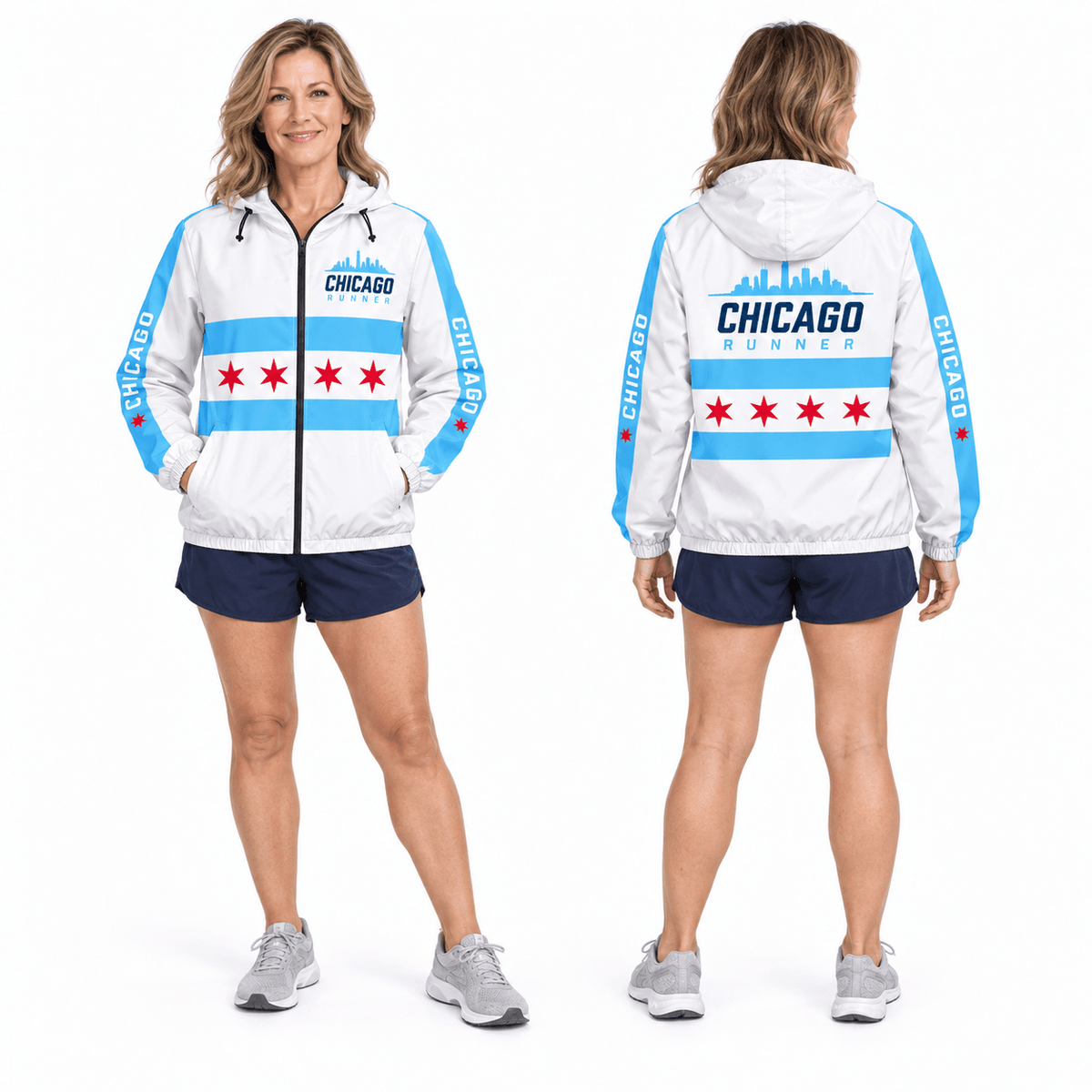 Chicago Running Windbreaker Jacket Skyline Stripes Running Jacket for Men and Women