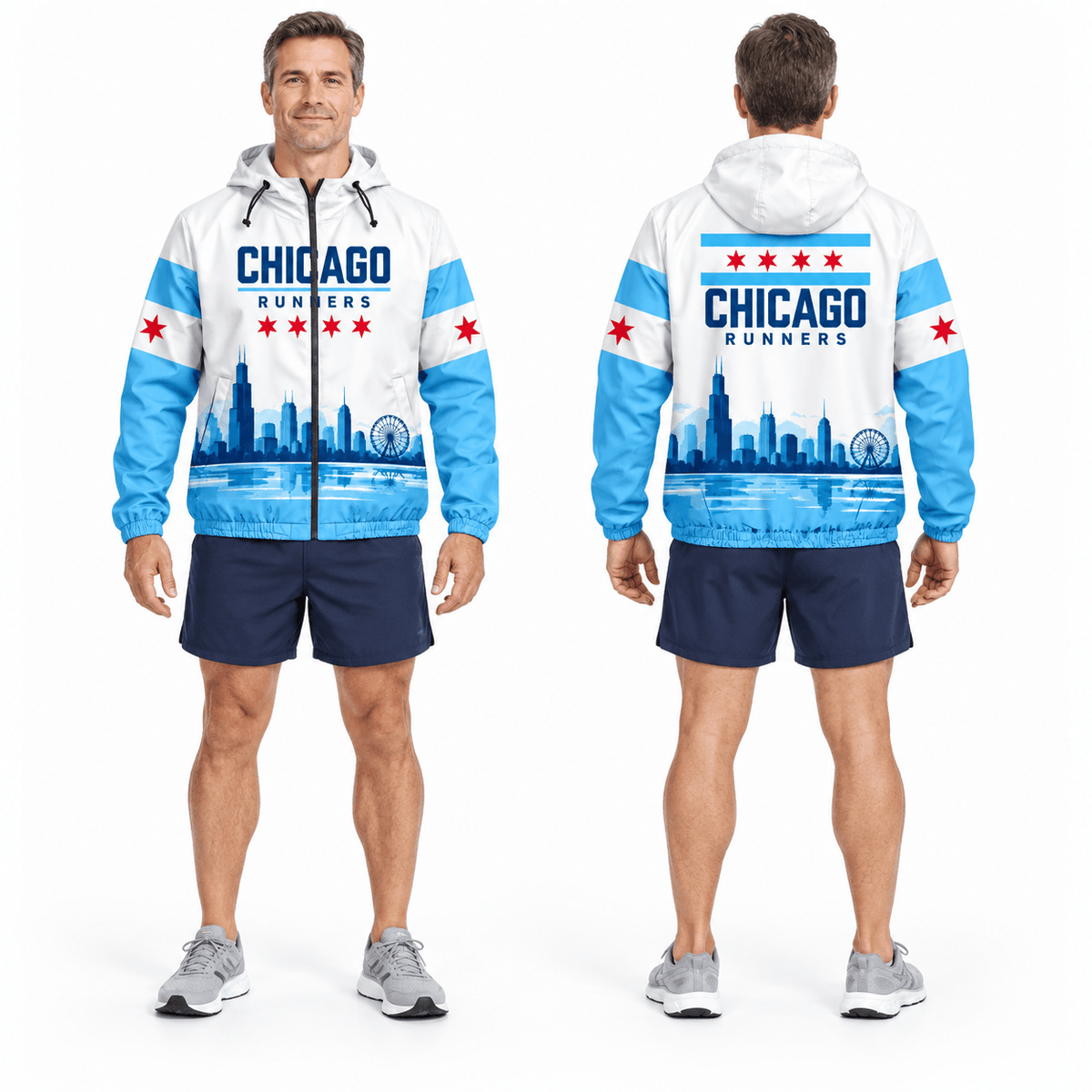 Chicago Running Windbreaker Jacket Windy City Flag Running Jacket for Men and Women