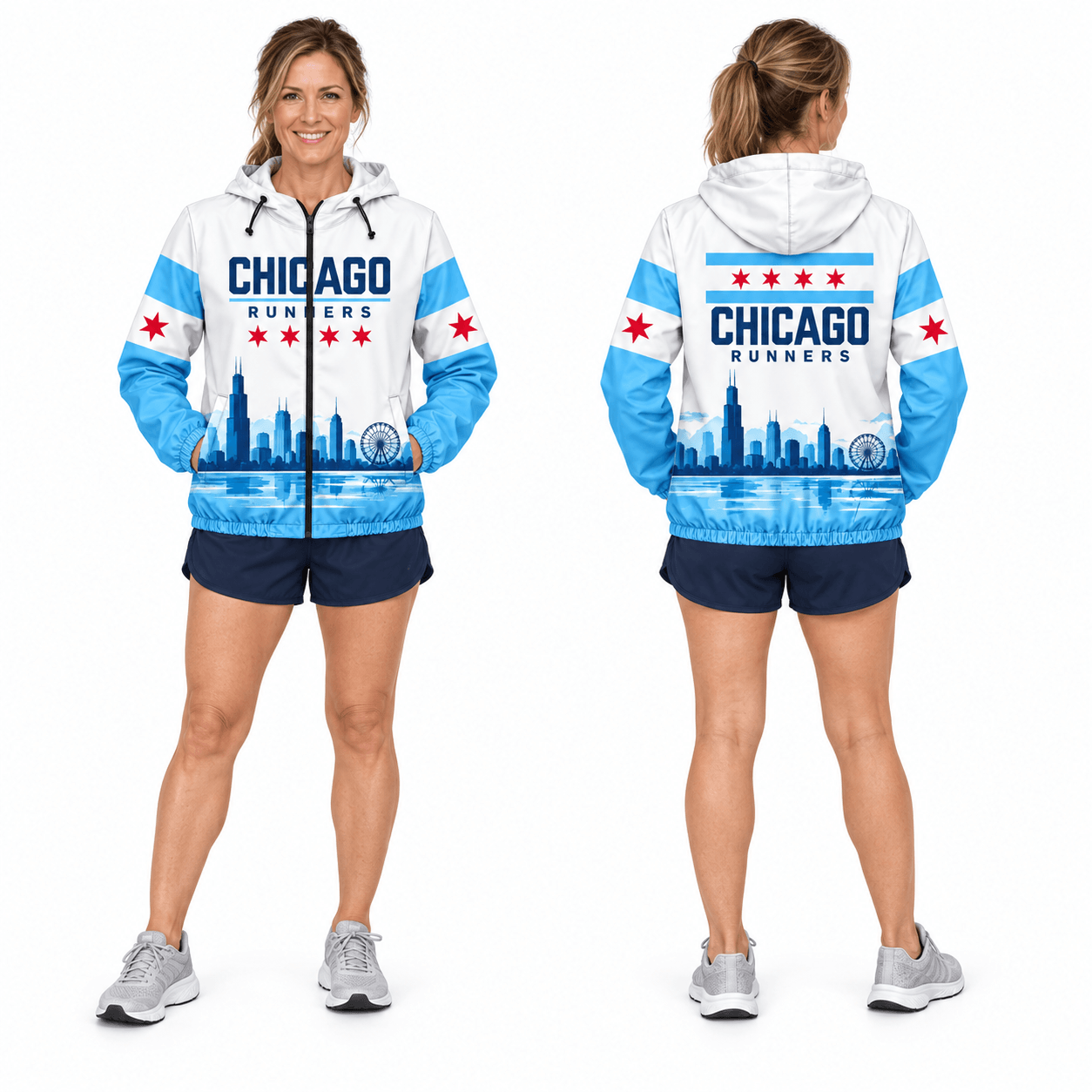 Chicago Running Windbreaker Jacket Windy City Flag Running Jacket for Men and Women