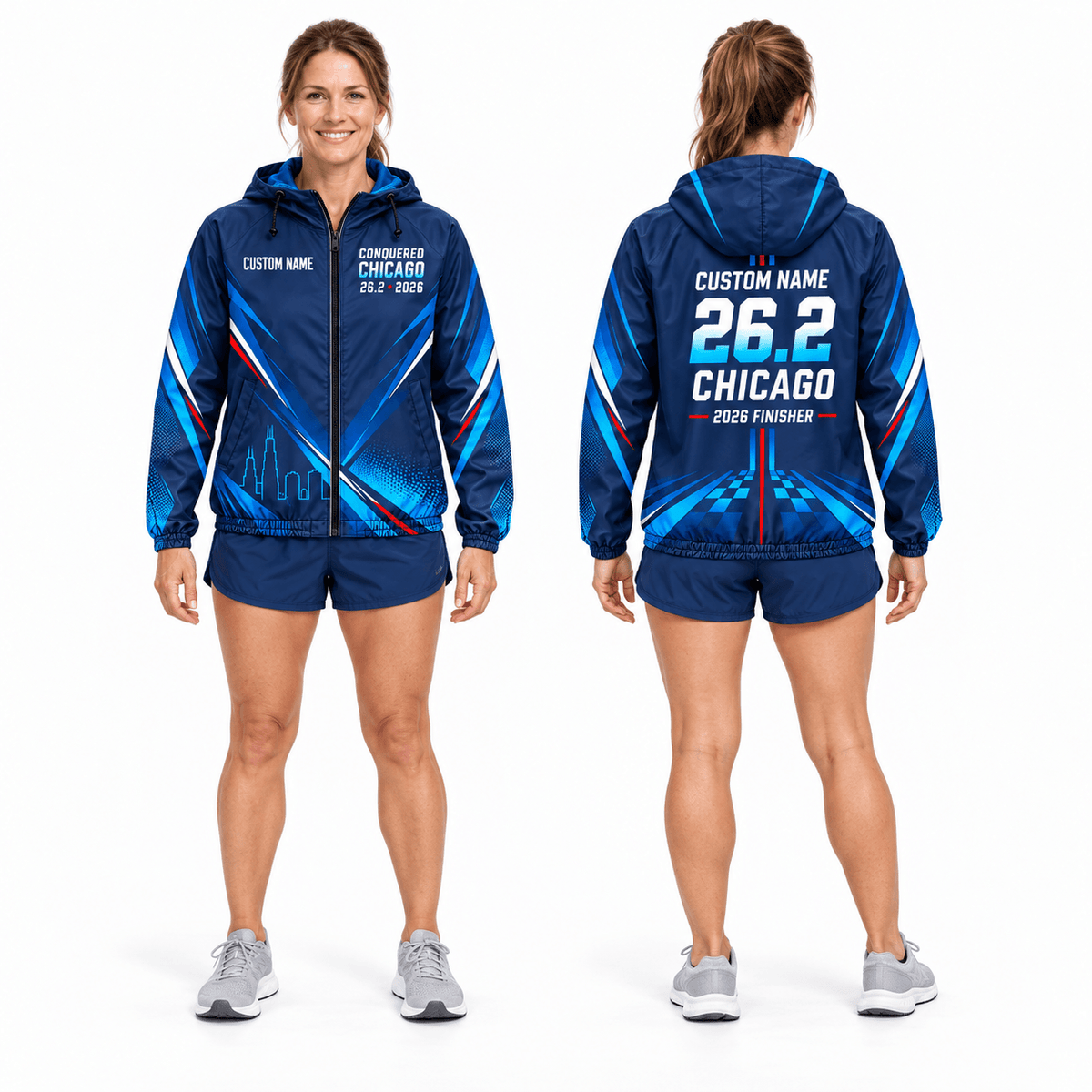 Custom Name Conquered Chicago 26.2 2026 Running Windbreaker Jacket