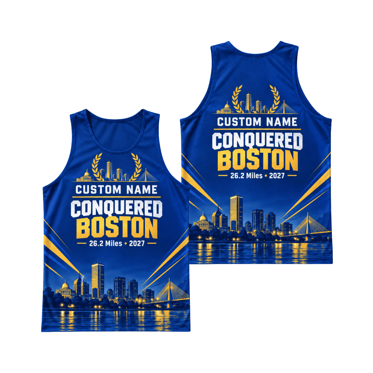 Custom Conquered Boston 2027 Running Singlet Unisex Marathon Tank Top
