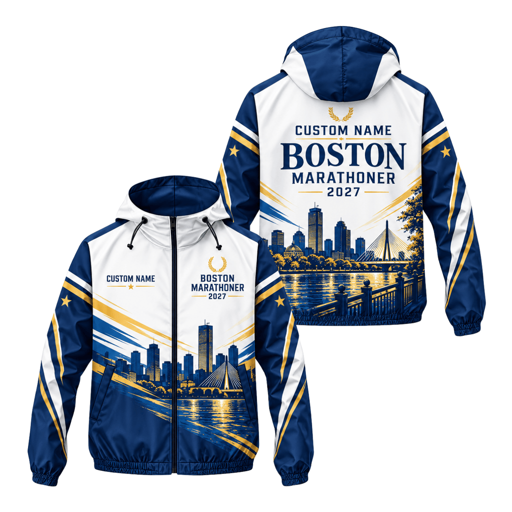 Custom Name Boston 2027 Marathoner Running Windbreaker Jacket