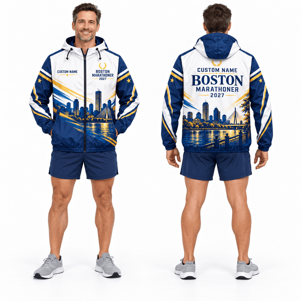 Custom Name Boston 2027 Marathoner Running Windbreaker Jacket