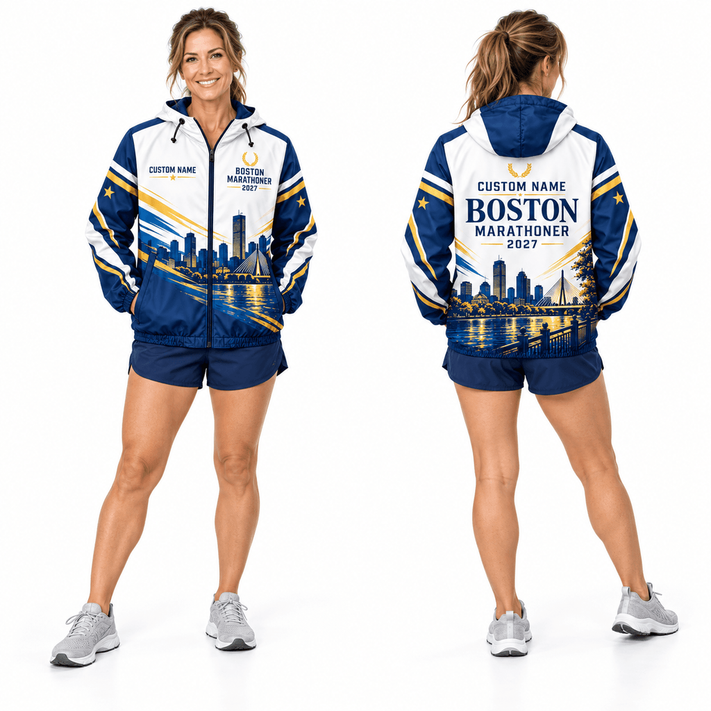 Custom Name Boston 2027 Marathoner Running Windbreaker Jacket